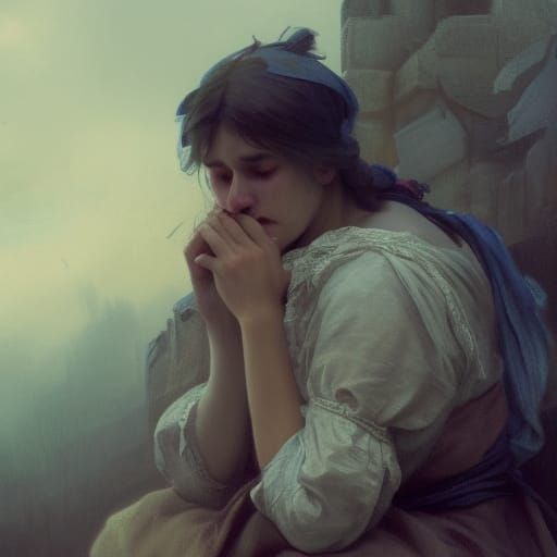 Victorian Woman's Grief: Art Nouveau Portrait