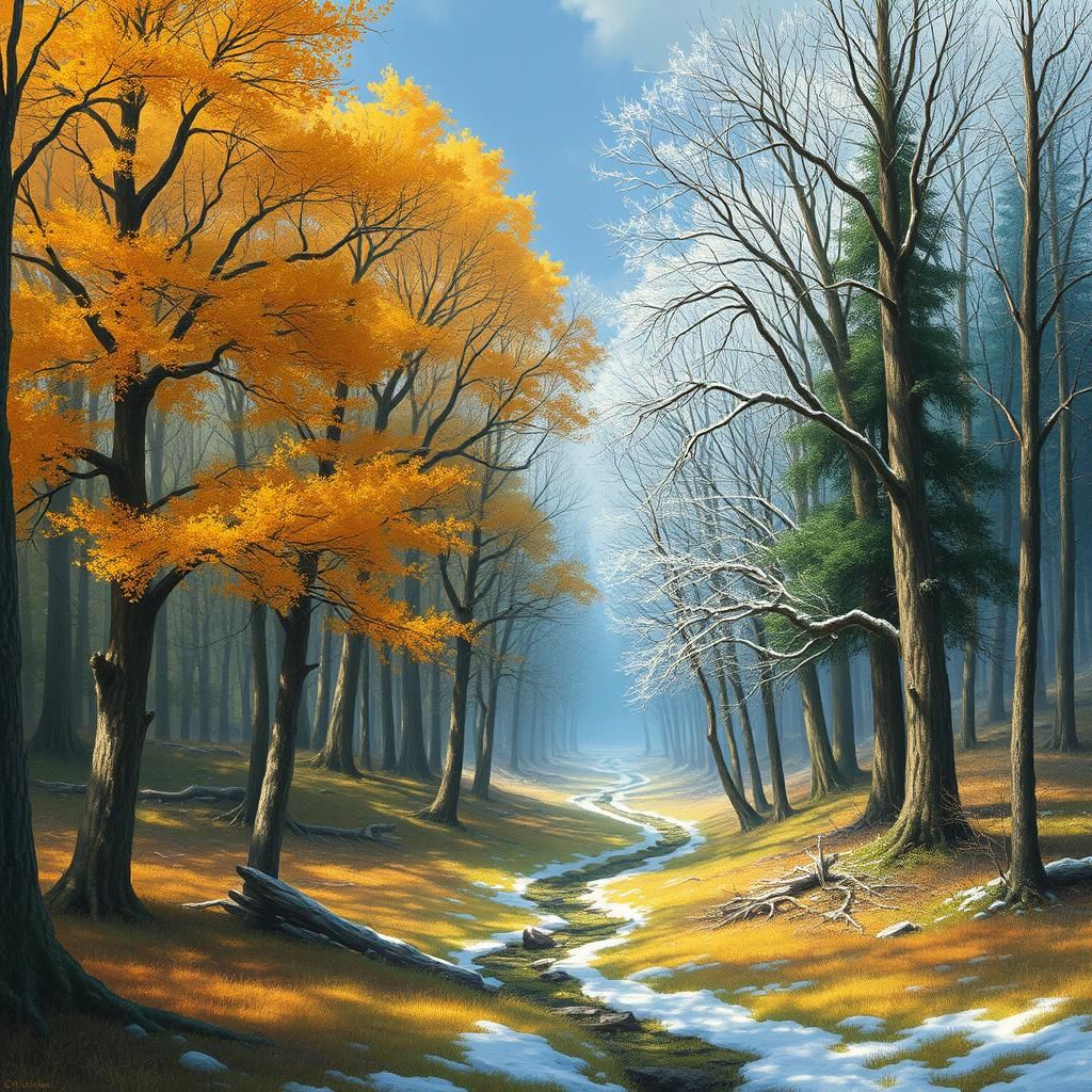 Forest Divided: Summer and Winter Fantasy Art