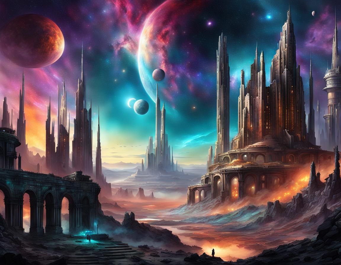 Dystopian Post-Apocalyptic Landscape with Futuristic Ruins