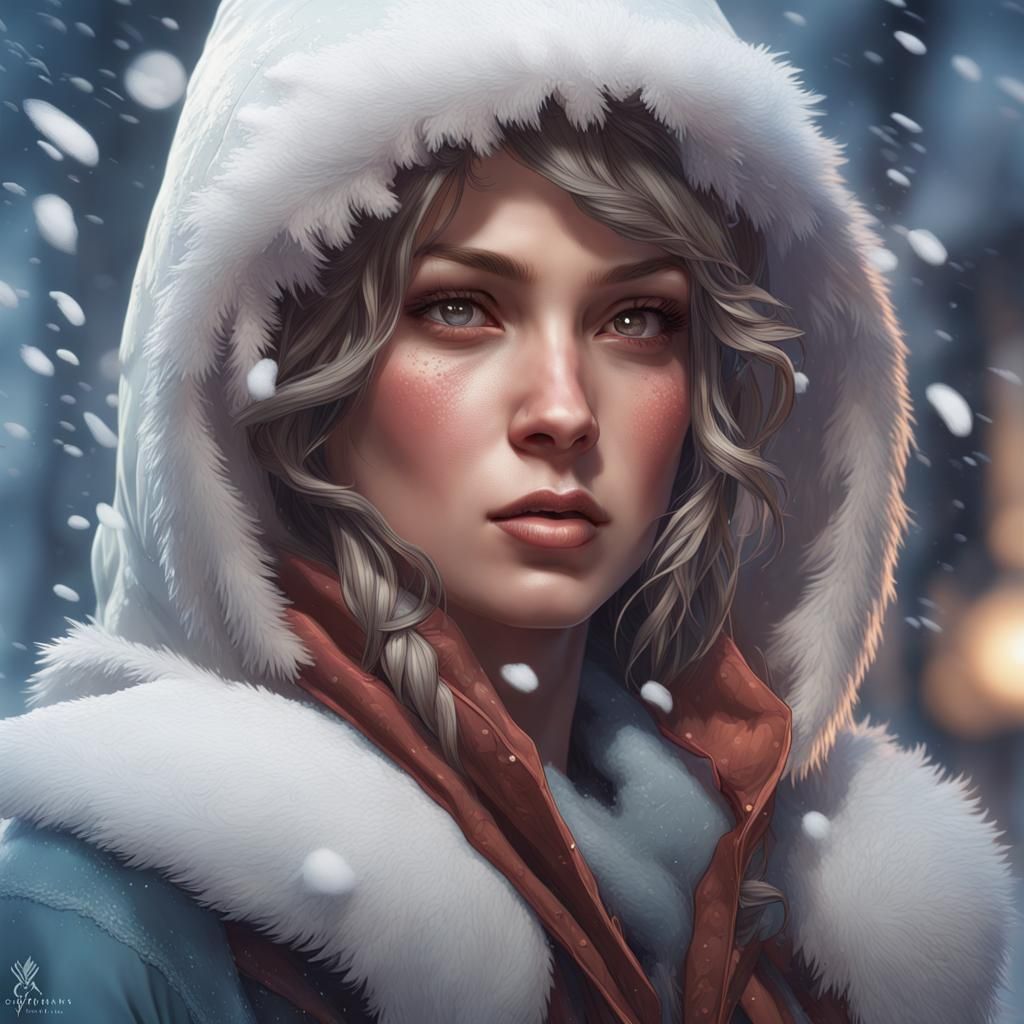 Snowfall Portrait in Art Nouveau Digital Style