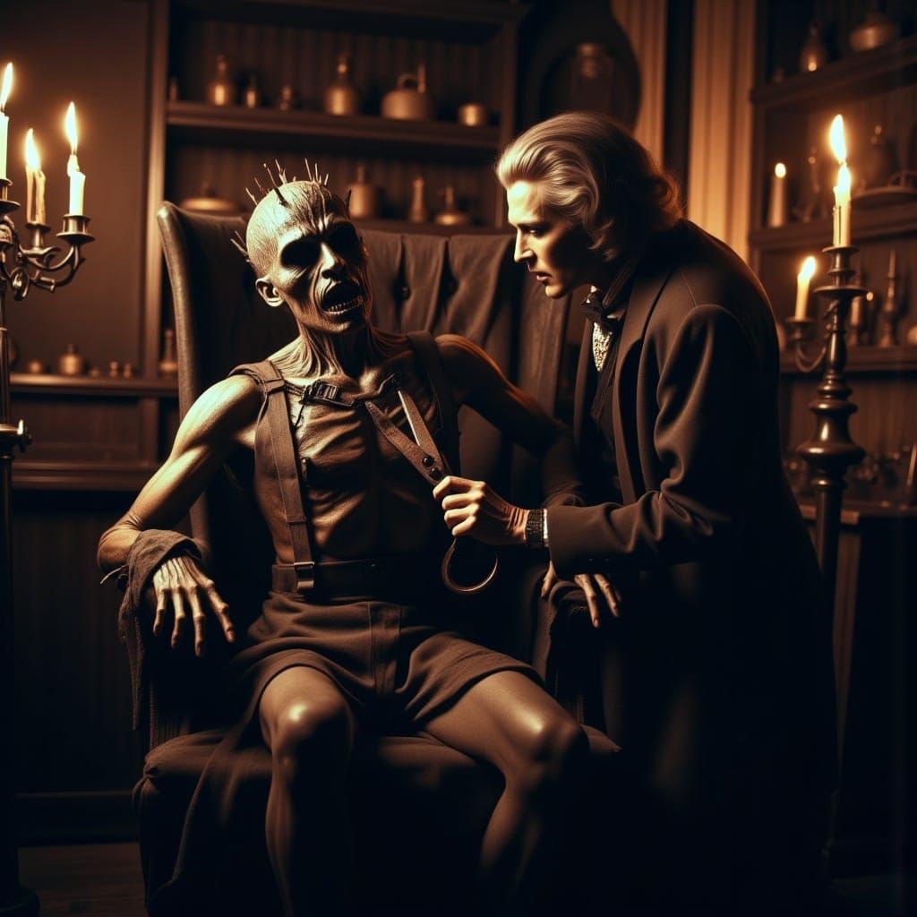 Frankenstein's Monster in Sepia-Toned Laboratory