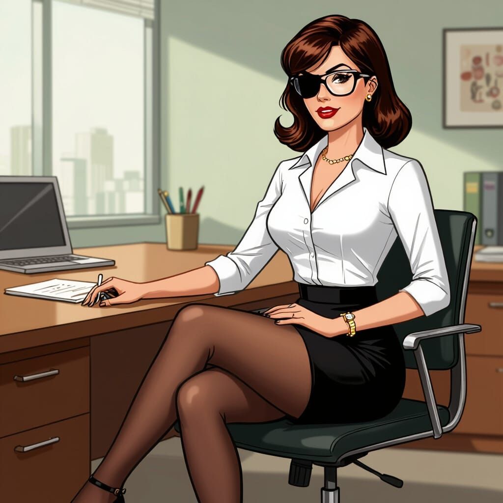 Office Woman in Eyepatch with Heels