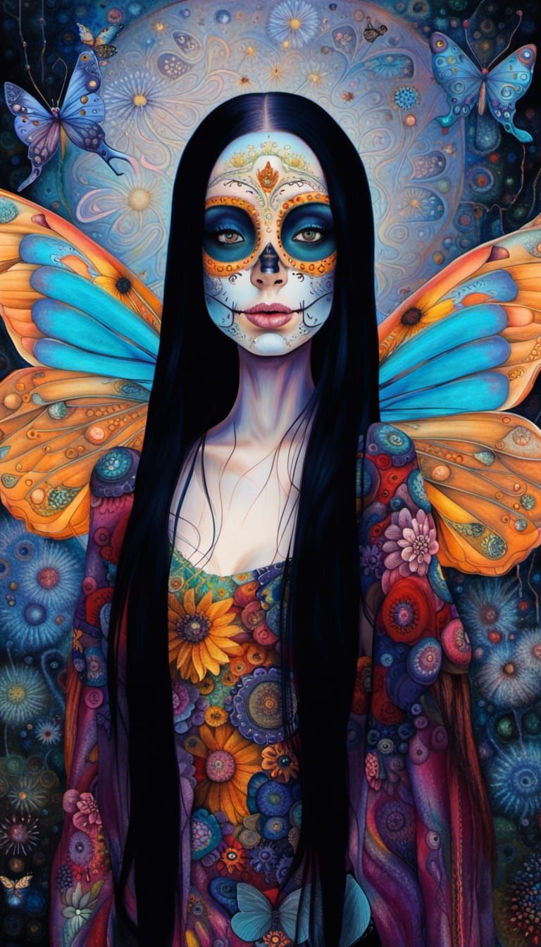 Dreamscape Fairy with Butterfly Wings and Sugar Skull