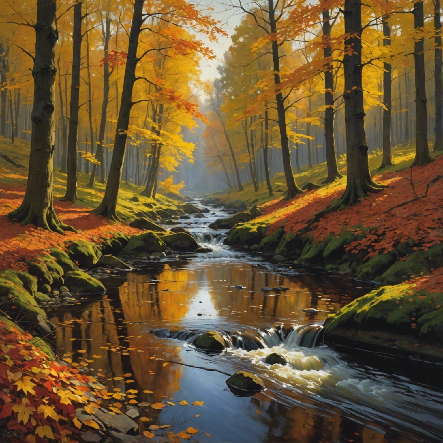 Autumn River Landscape in Vibrant Colors