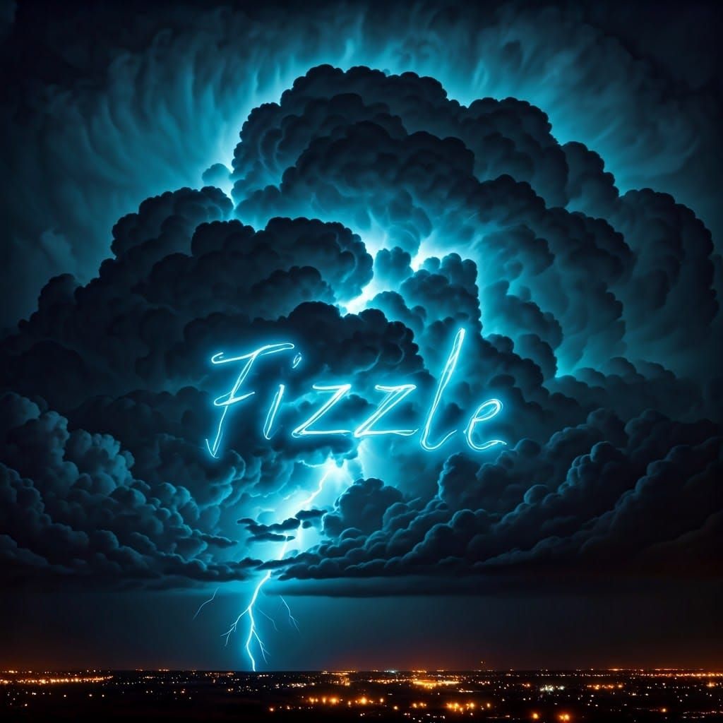 Ominous Storm Cloud with Lightning Writing 'Fizzle'