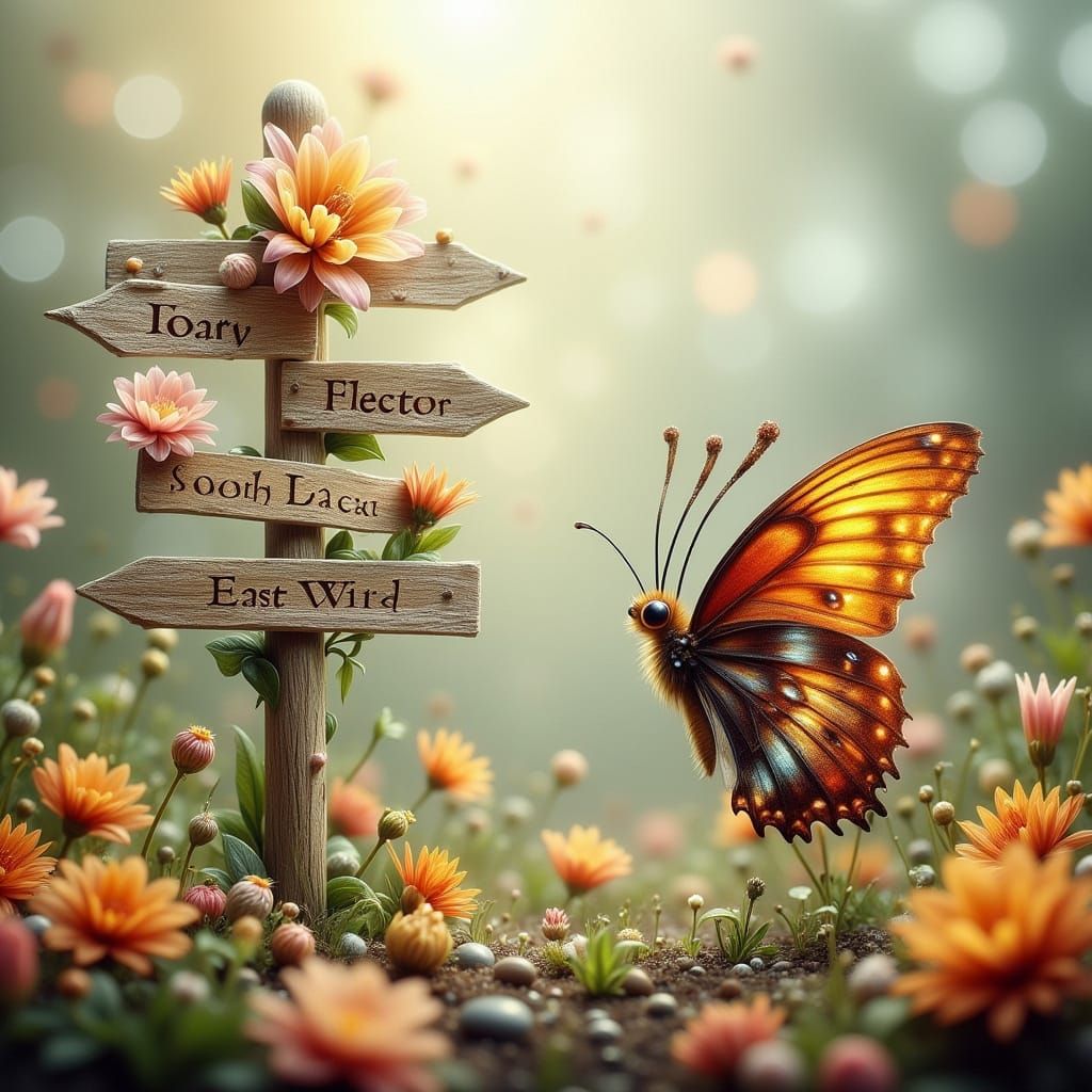 Butterfly at Crossroads in Enchanted Garden