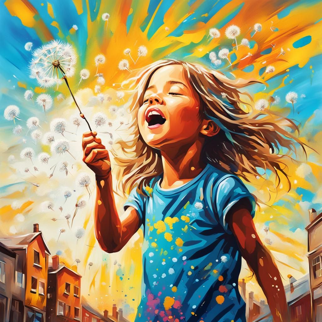 Girl Blowing Dandelion Seeds in Graffiti Street Art