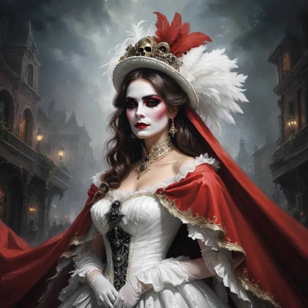 Victorian Opera Singer with Masked Man, Fantasy Art