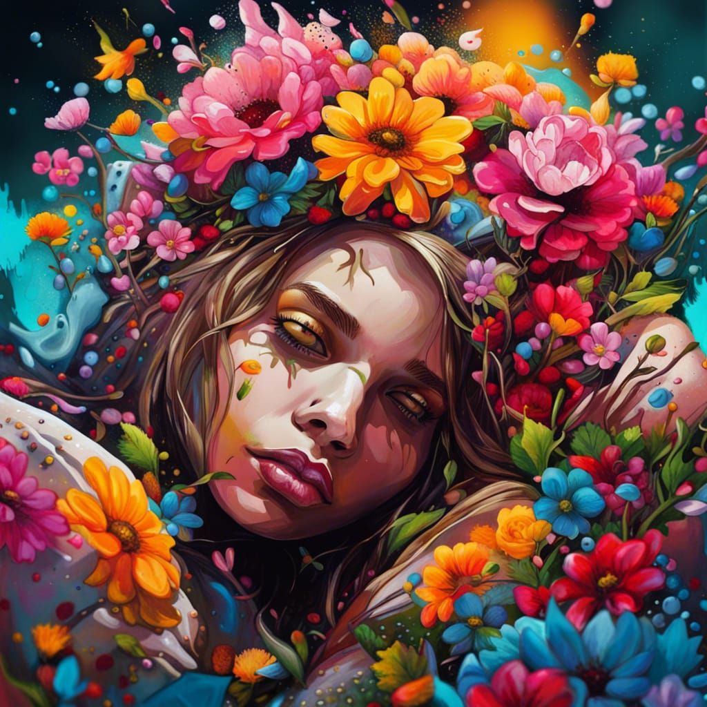 Goddess in Flower Bed: Graffiti Art Style