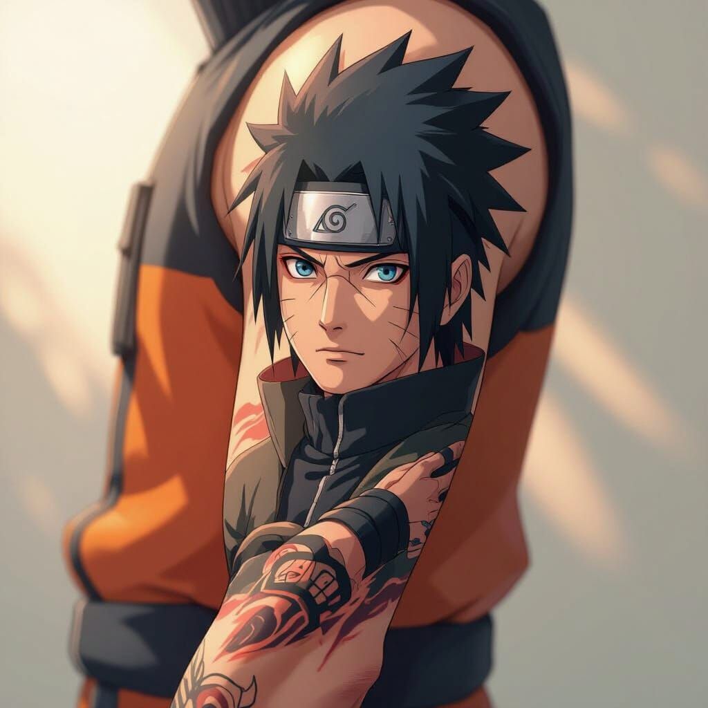 Naruto Tattoo of Sasuke on Arm, Anime Style