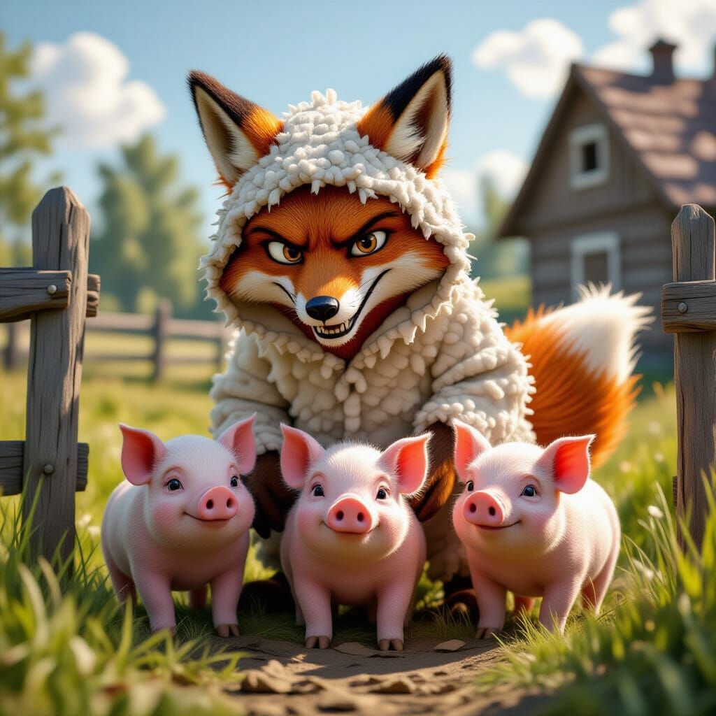 Evil Fox in Sheep Costume Sneaks Past Pigs