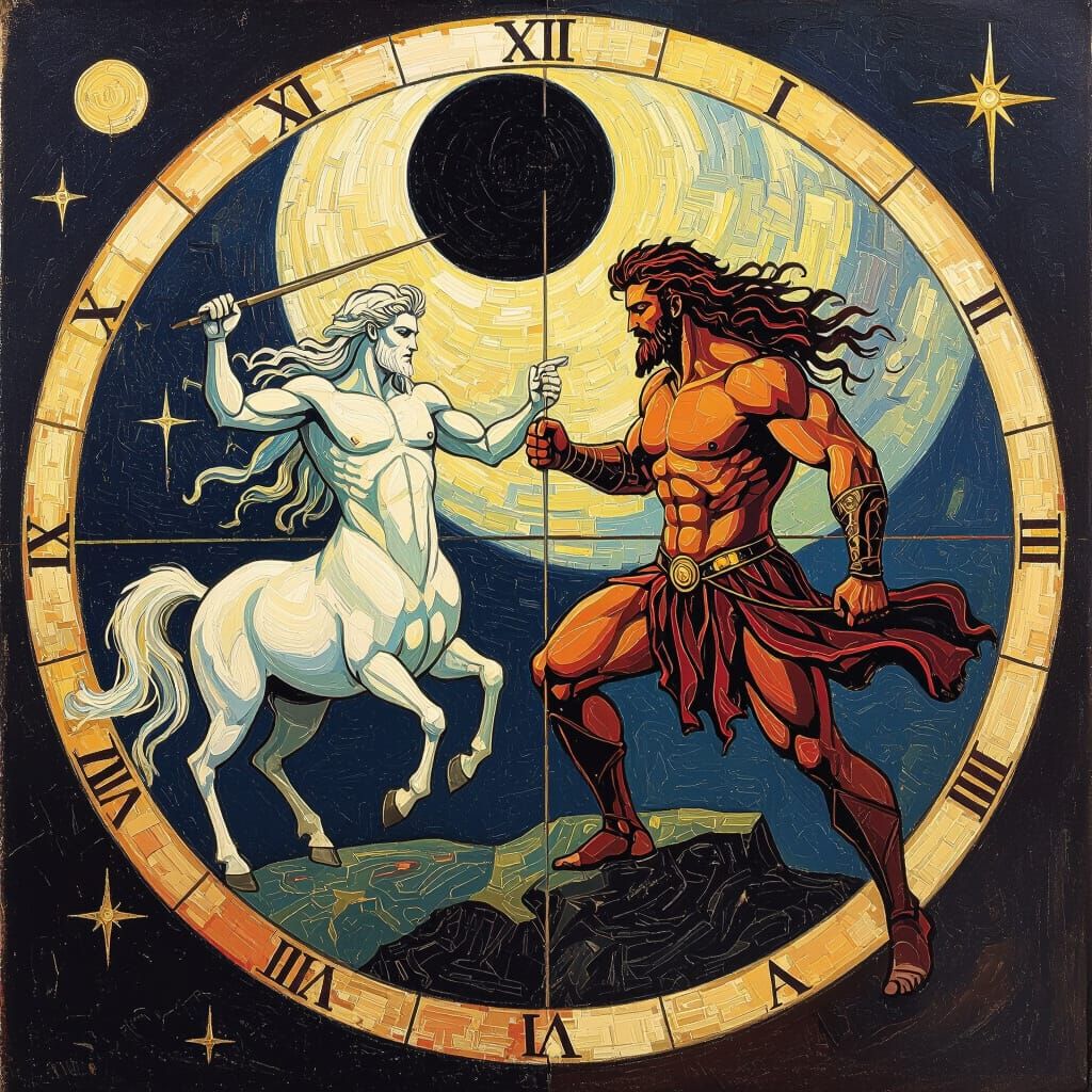 Chiron and Mars in Van Gogh Style Celestial Art