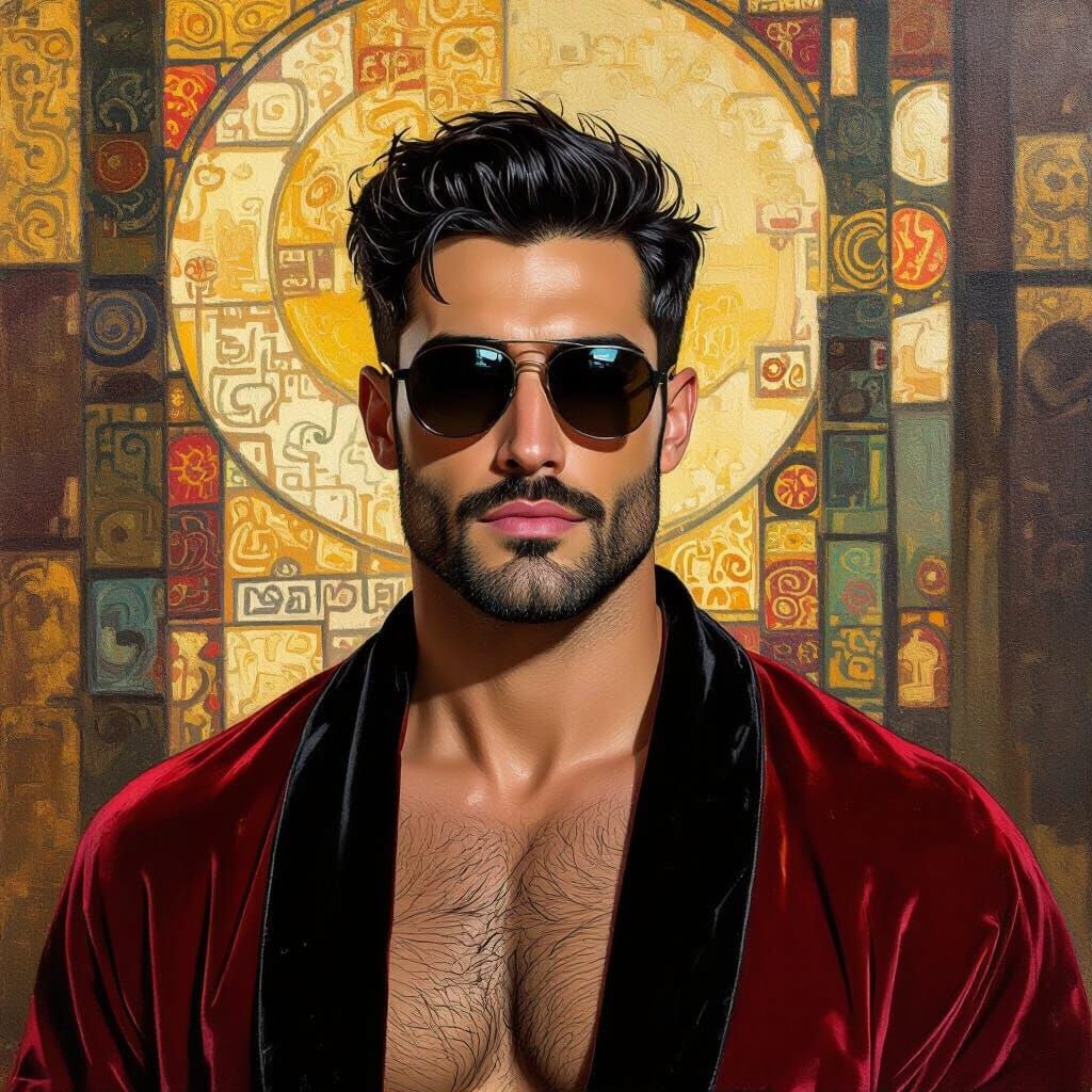 Velvet Robe Portrait in Klimt-Inspired Impressionism