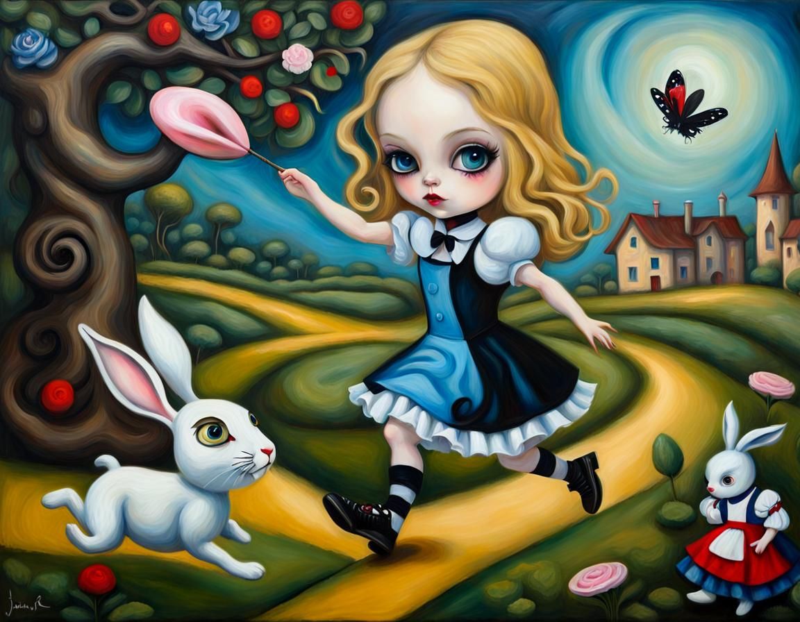Alice in Wonderland: Impasto Painting of the Chase