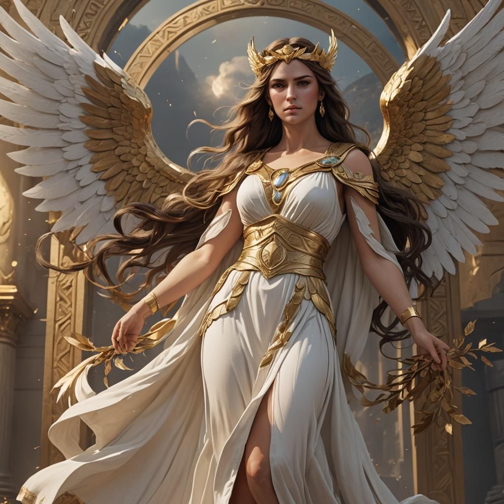 Winged Bia: Greek Goddess of Power in Digital Art