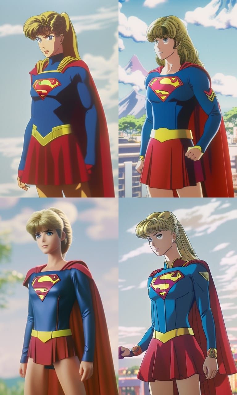 Supergirl in Anime Style, 80s Retro Aesthetic