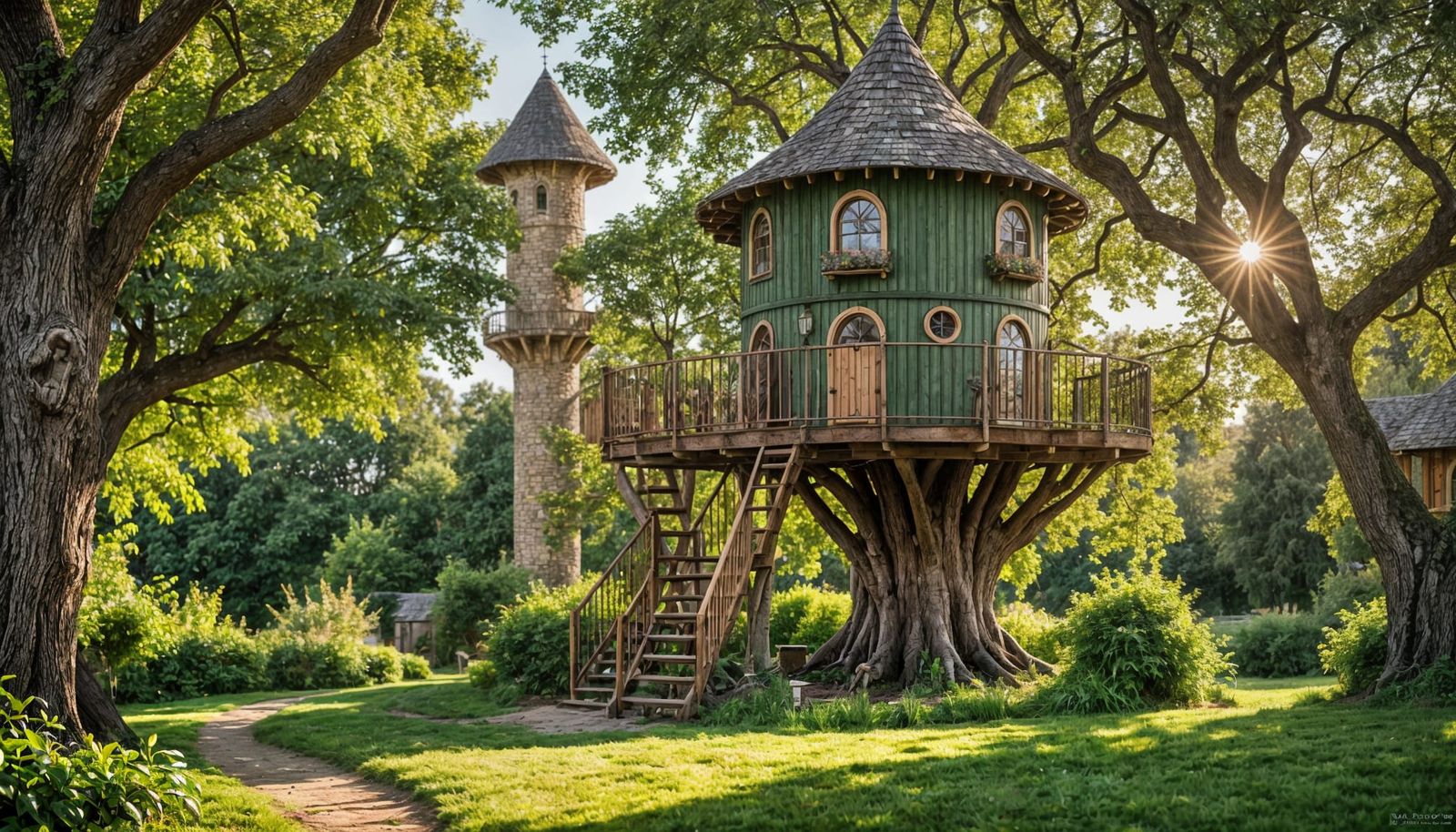 Treehouse Castle Tower in Lush Backyard, Photography