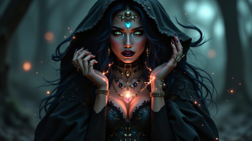 Gothic Sorceress Radiating Dark Magic