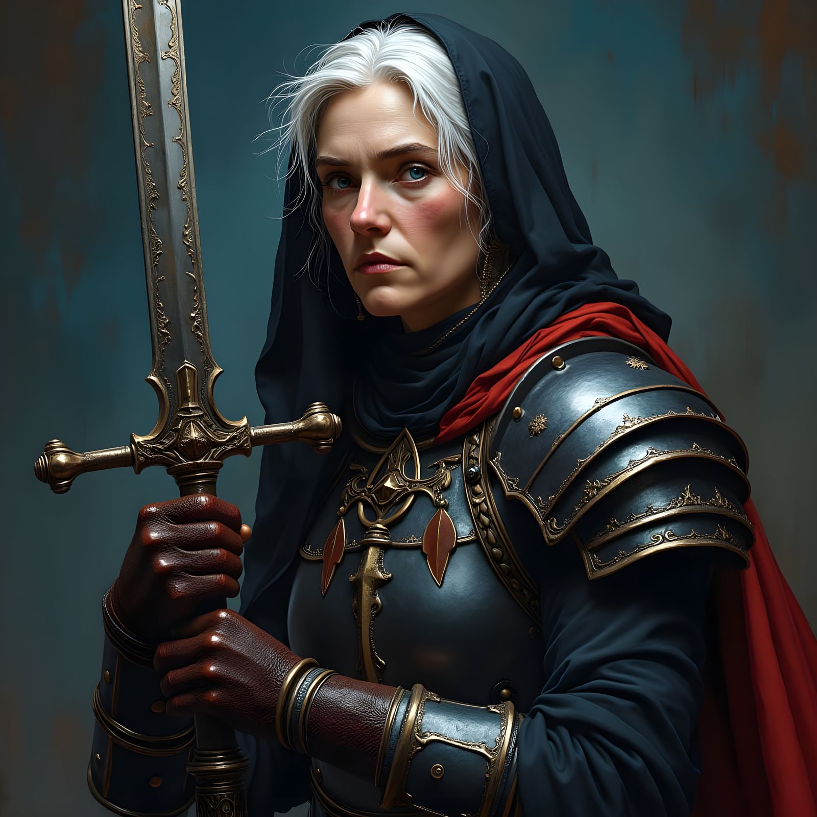 Majestic Blackclad Nun Wields Ancient Sword in Epic Fantasy...
