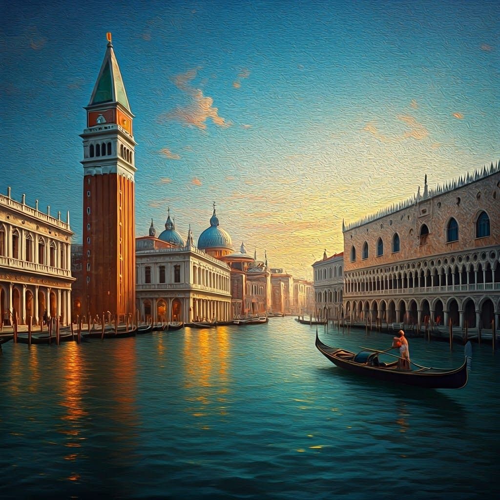 Venice Skyline Impasto Painting at Dusk