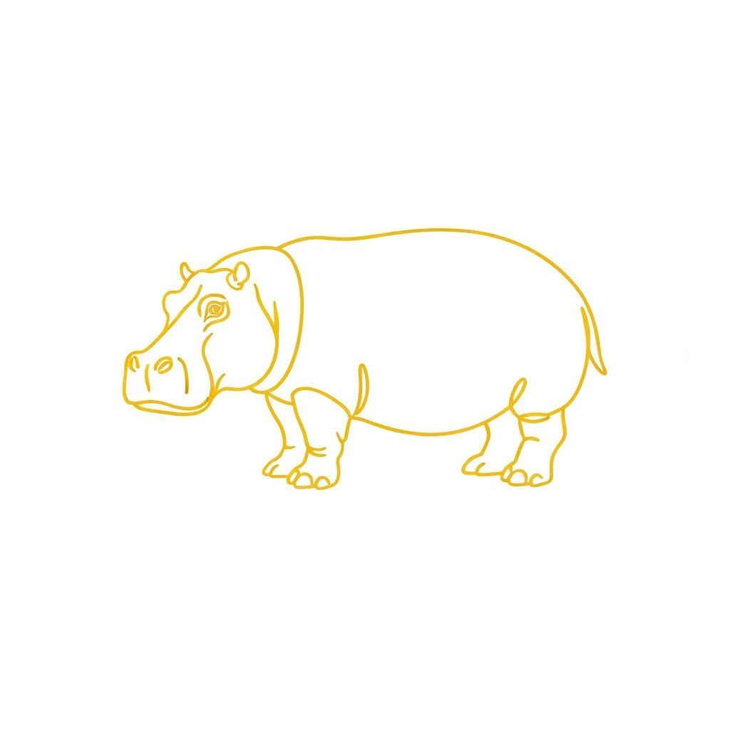 Minimalist Yellow Hippo Line Art Silhouette