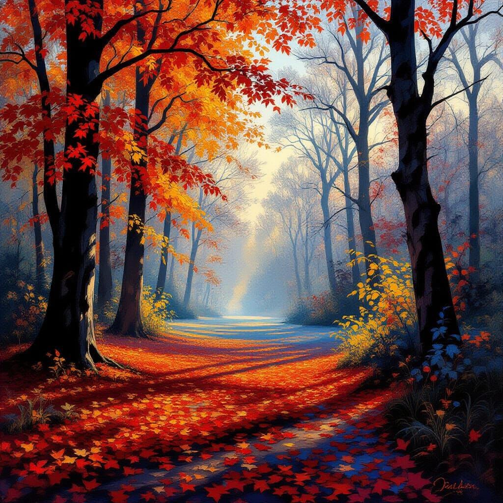 Impressionistic Autumnal Landscape with Misty Light
