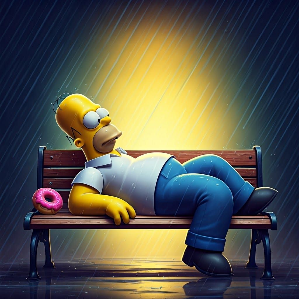 Homer Simpson in a Rainy Springfield Moment