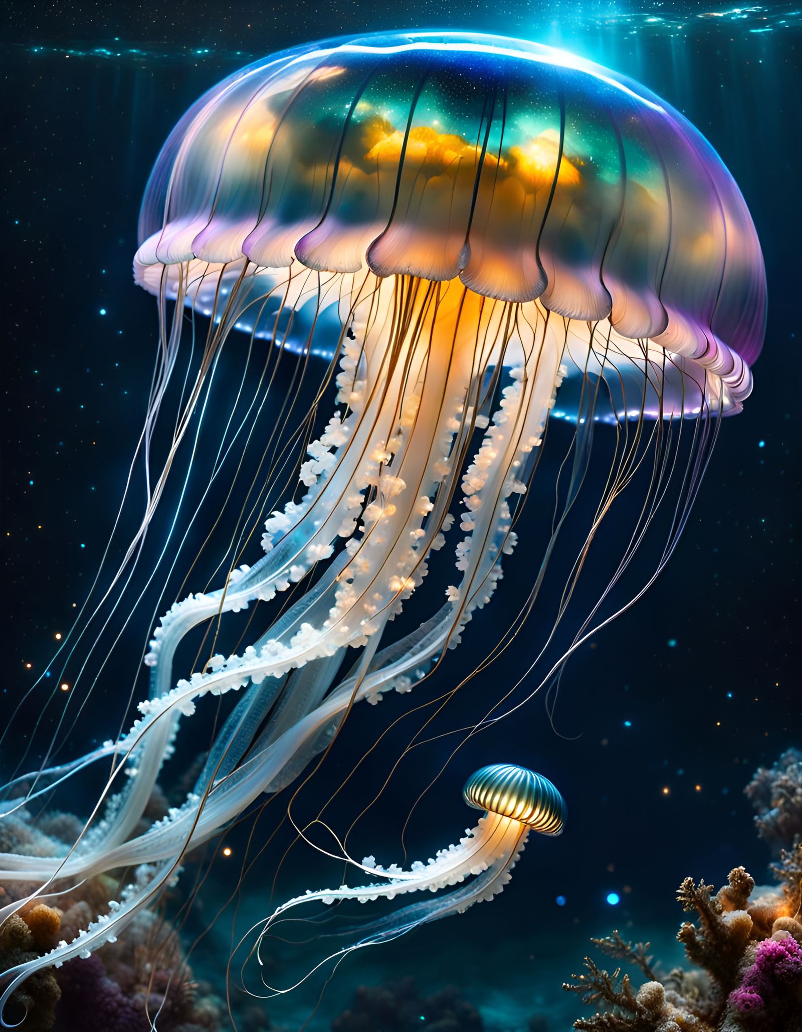 Celestial Jellyfish with Miniature World Inside