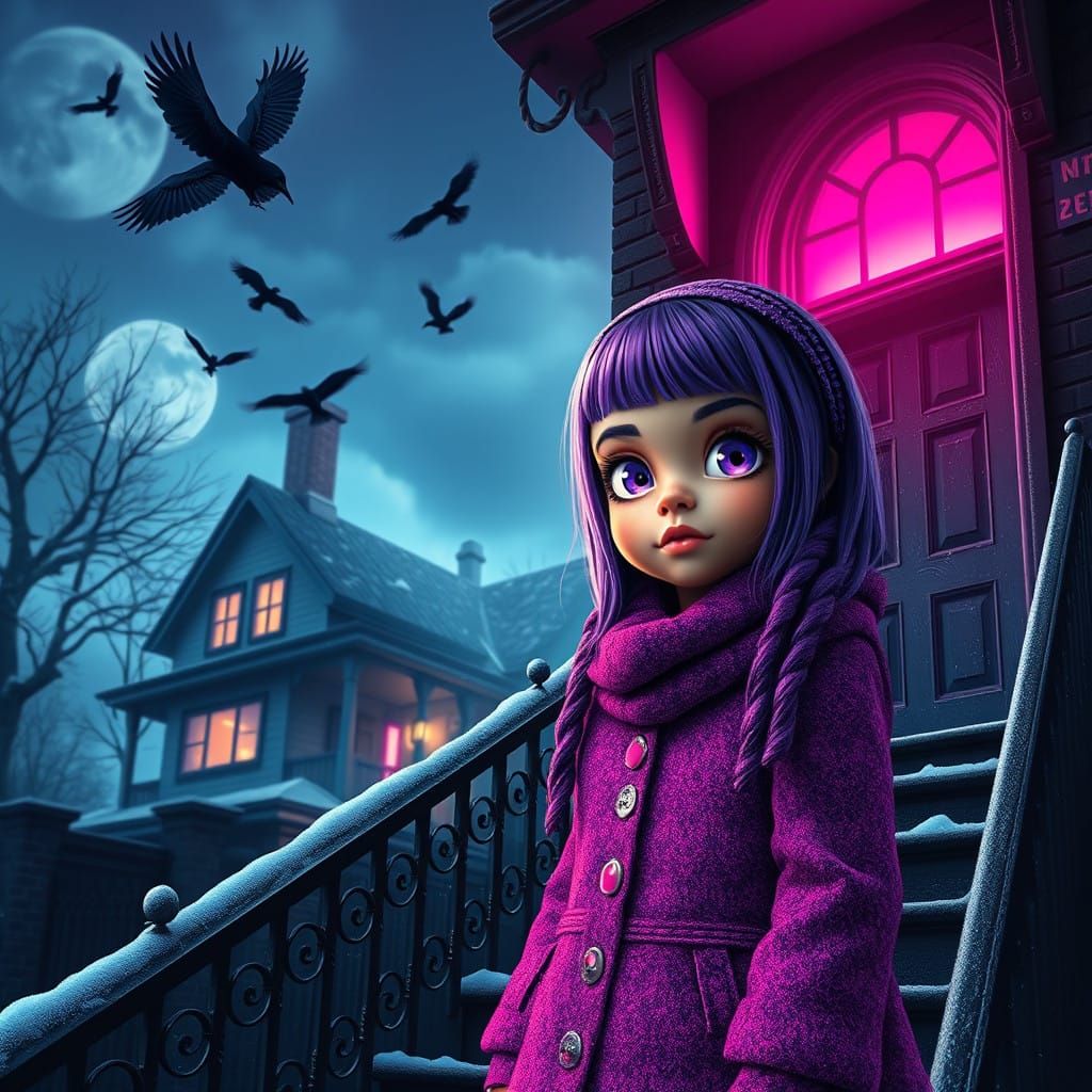 Cyberpunk Winter Princess in Glittering Purple