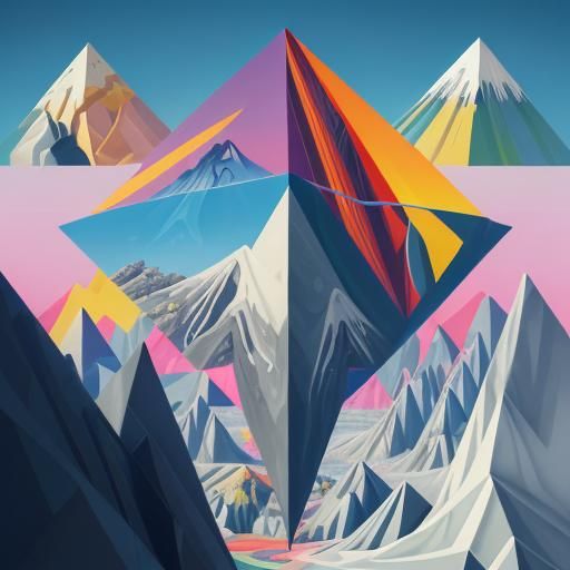 Diamond Sky Volcano in Cubist Art Deco Style