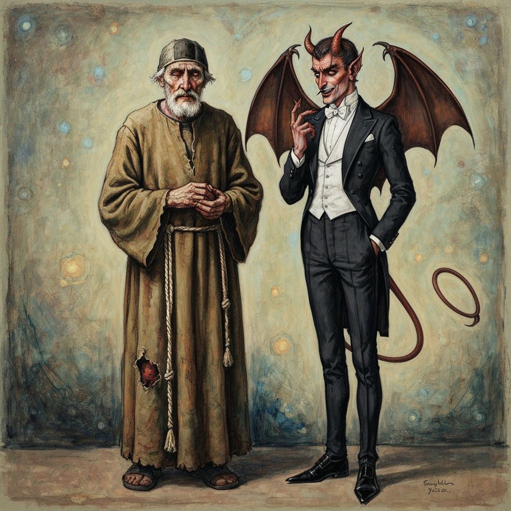 Priest and Devil in Expressive Realism Style