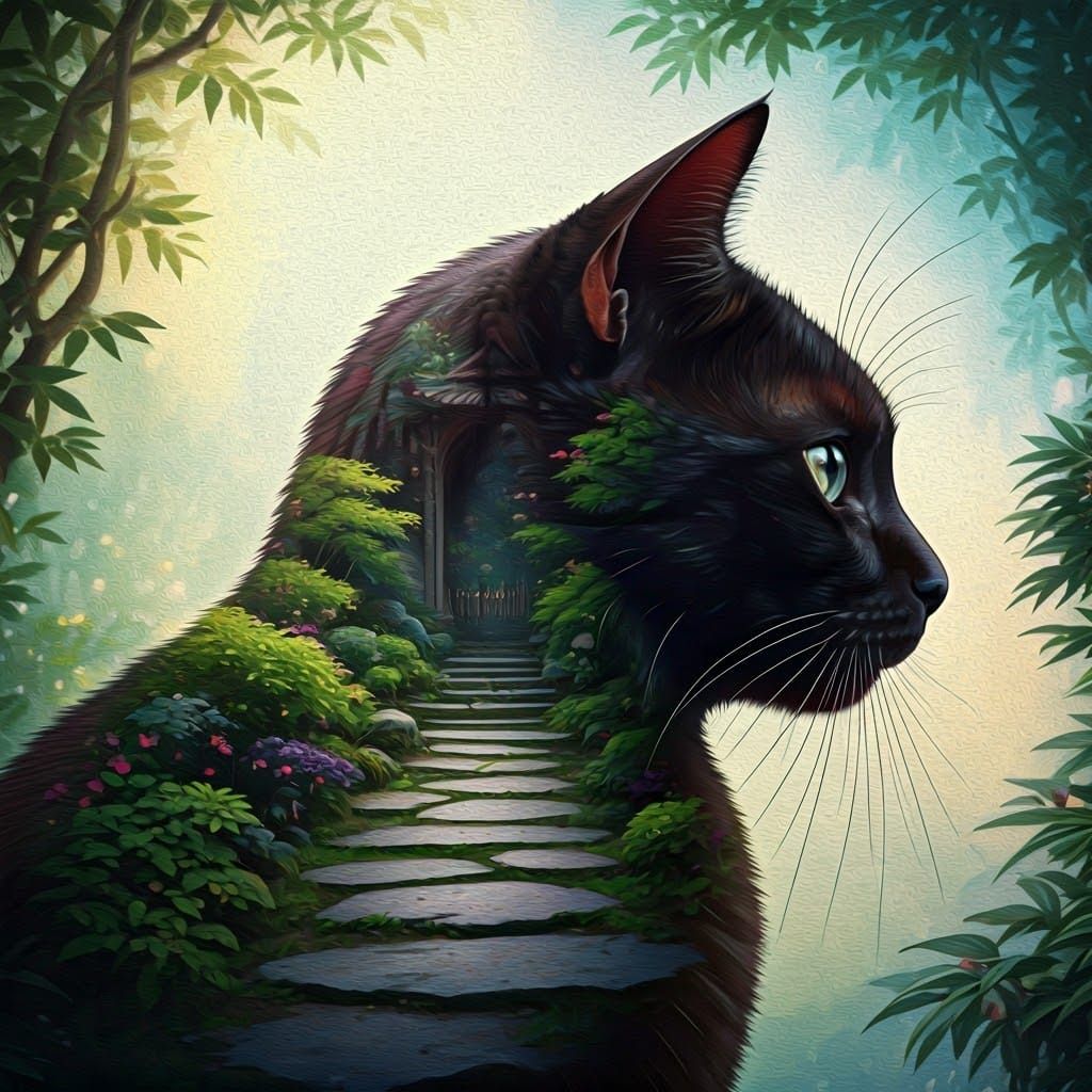 Black cat & Japanese garden