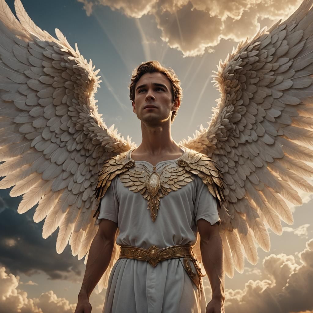 Athlete with Angel Wings in Heaven: Cinematic Vision
