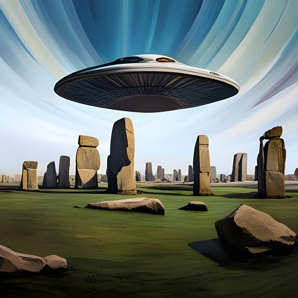 UFO Hovering Over Stonehenge in Hyperrealism