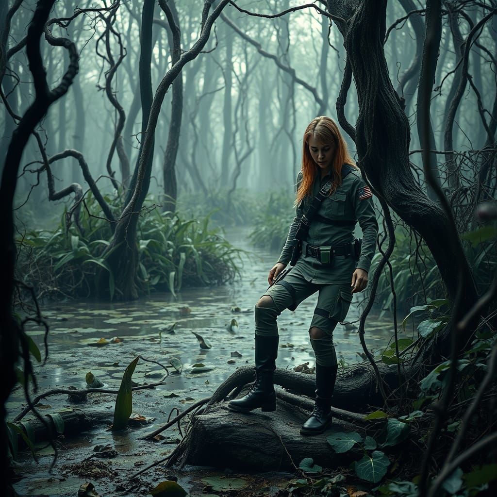 G.I. Joe Woman Enters Murky Swamp Clearing