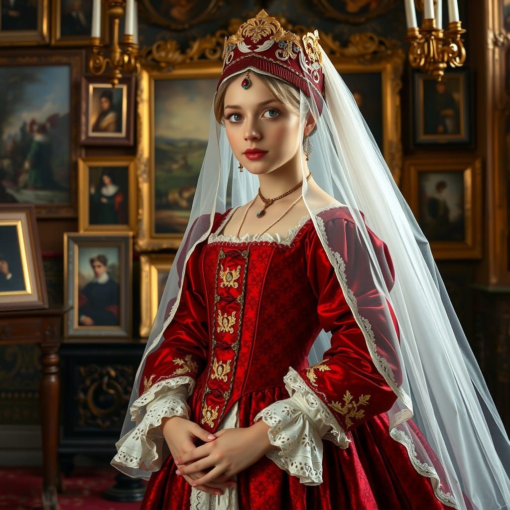 17th Century Russian Tsarina in Ornate Terem Setting