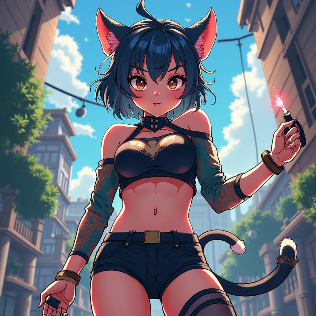 Anime Cat Woman in Studio Trigger Style
