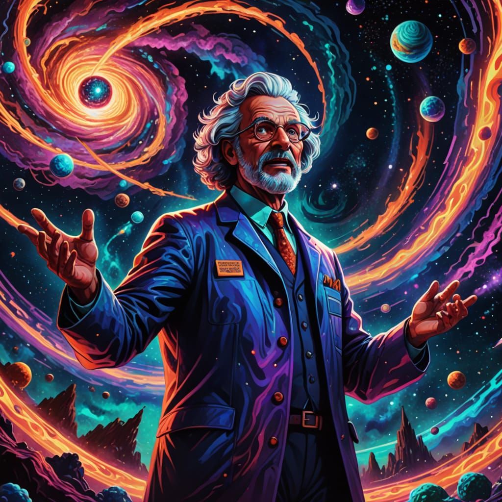 Dr. Sausagestein and Sausageman in Cosmic Astral Art