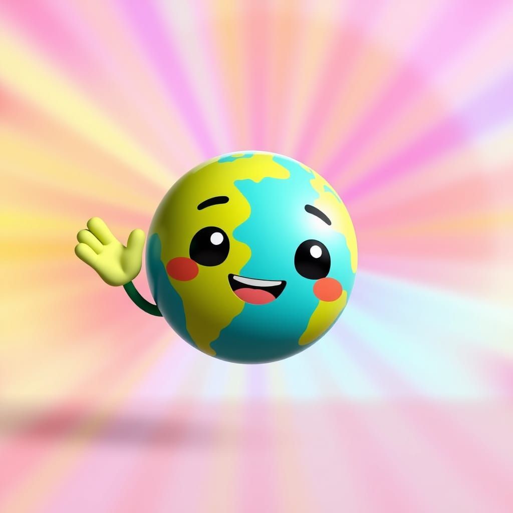 Smiling Chibi Earth Character in 3D Digital Art