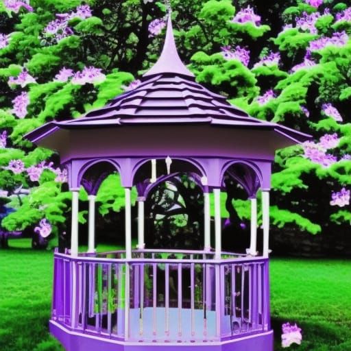 Magical fluorescent purple gazebo painted fluorescent purple...