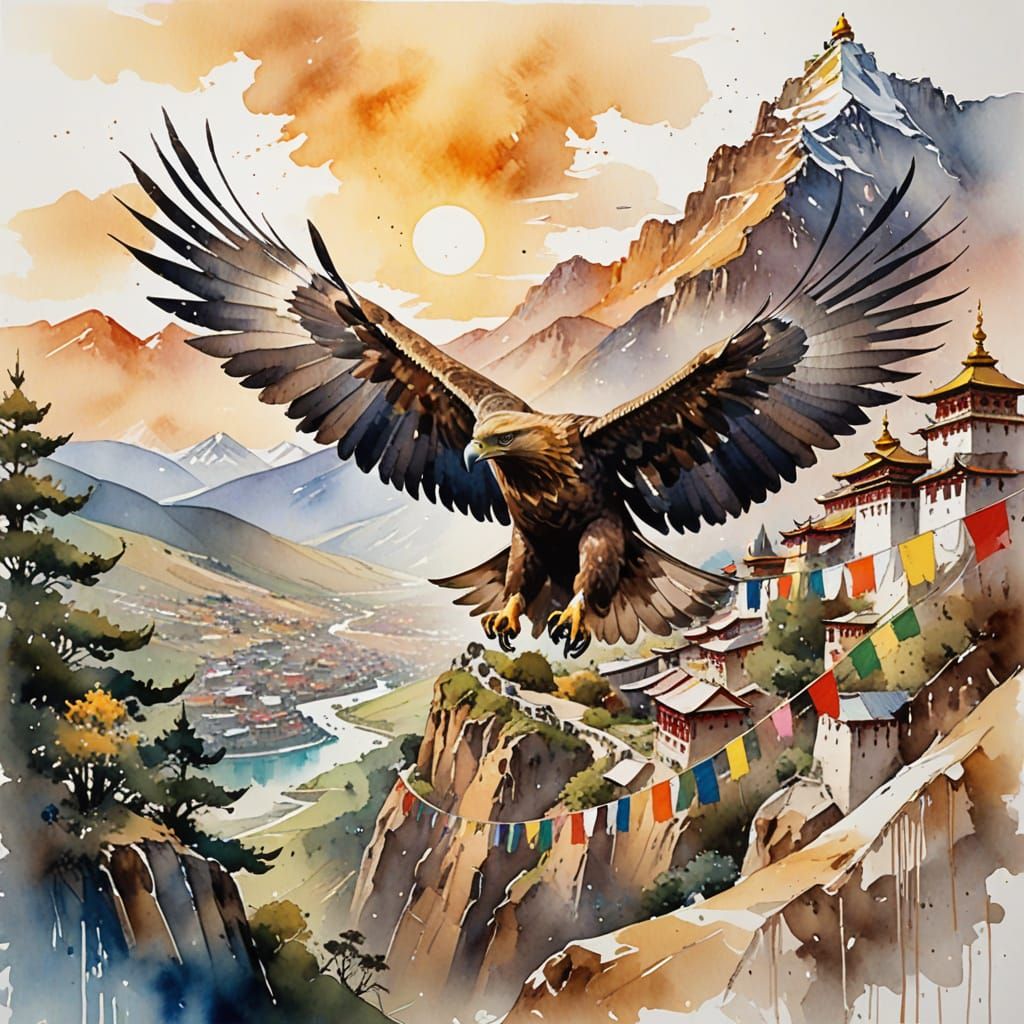 Golden Eagle Soars Over Tibetan Highlands