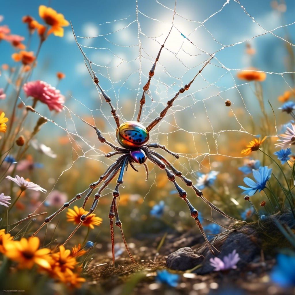 Vibrant Flower Field Macrophoto with Butterflies