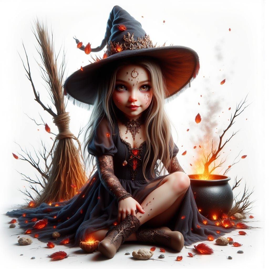 Halloween Witch Portrait in Hyperrealistic Oil Painting Styl...