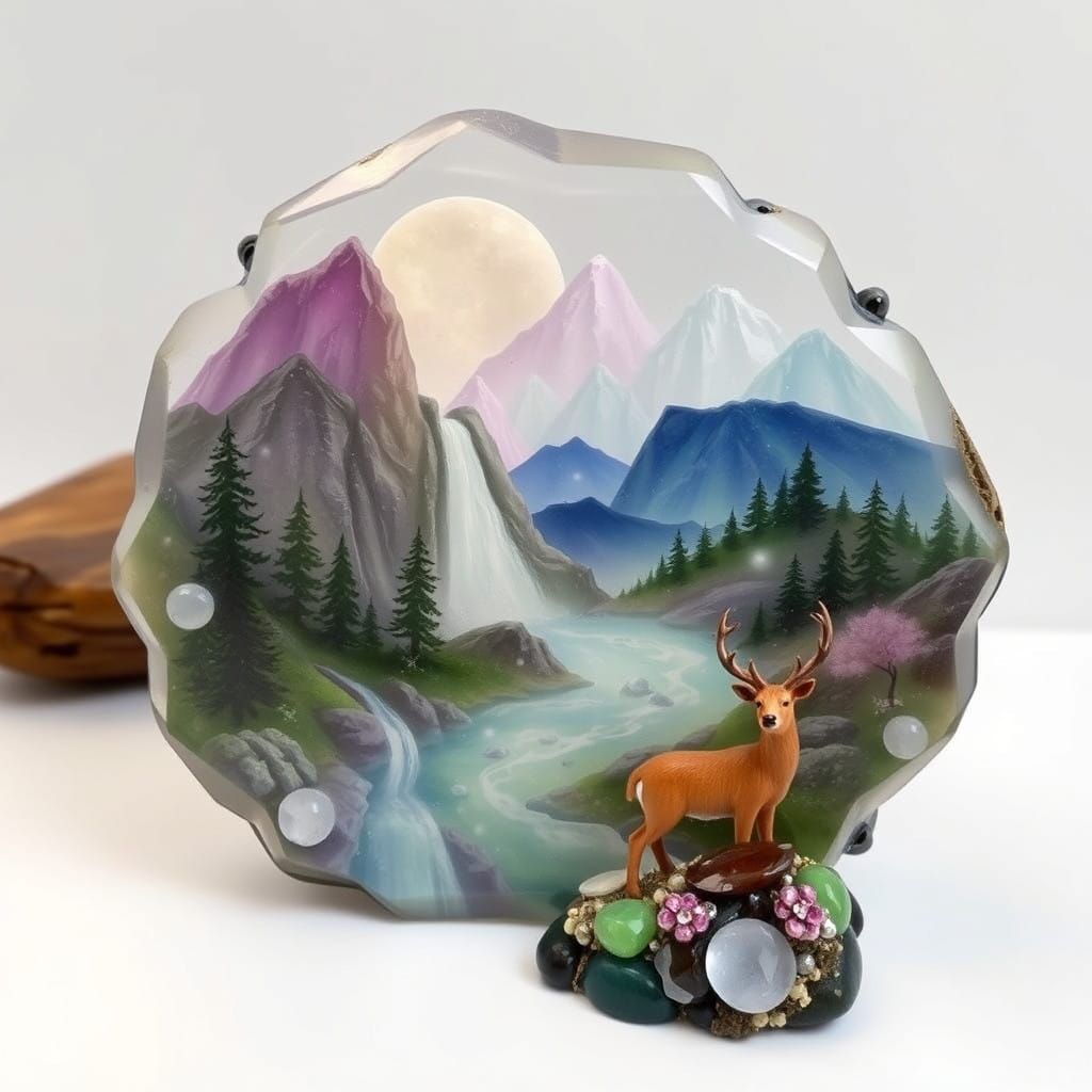 Surreal Gemstone Landscape with a Majestic Deer