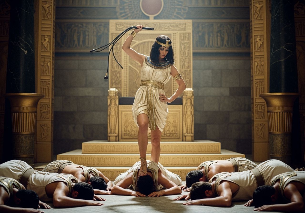 Egyptian Queen in Throne Room: Cinematic Film Still