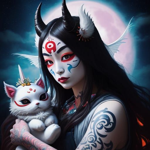 Dream Goddess Queen with Pixiu in Neo-Traditional Art