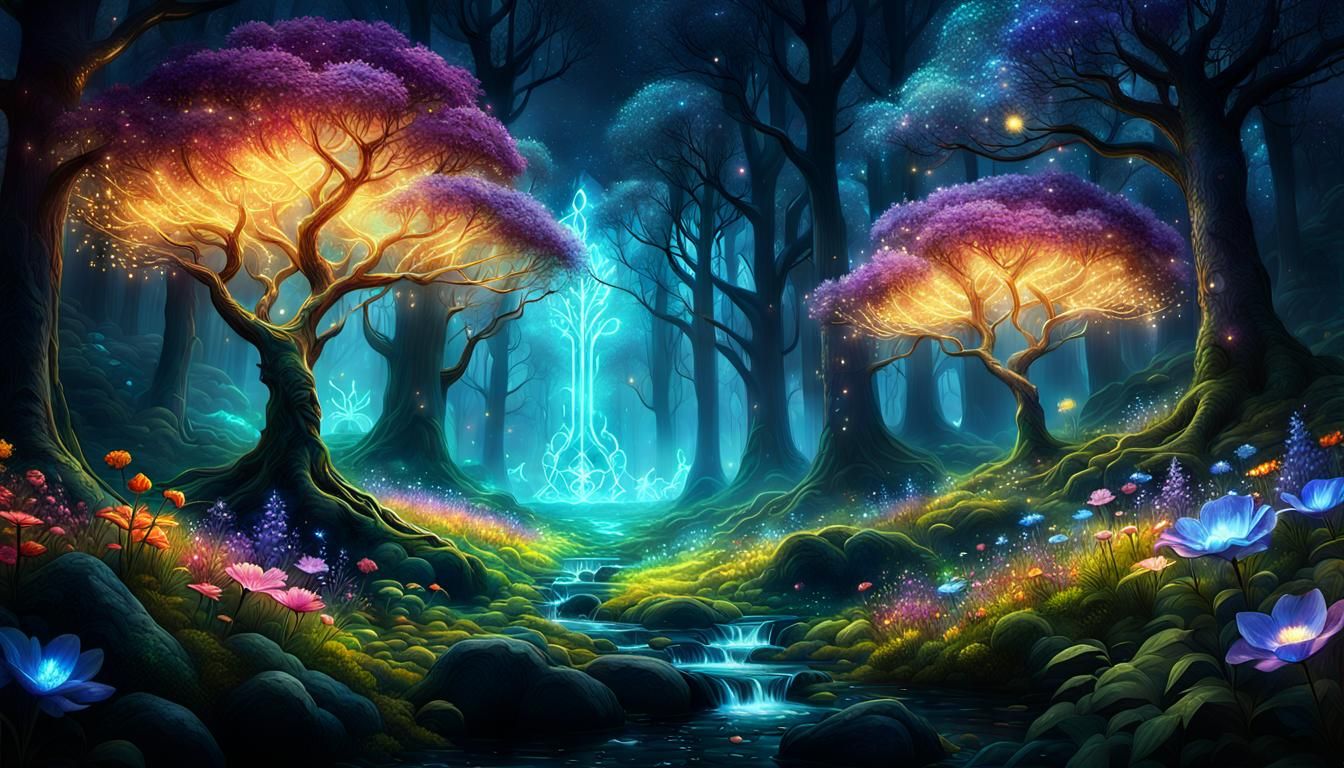 Magical Nordic Forest with Glowing Runes