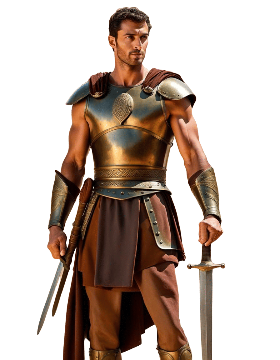 Bronze Age Warrior in Greek-Style Cityscape