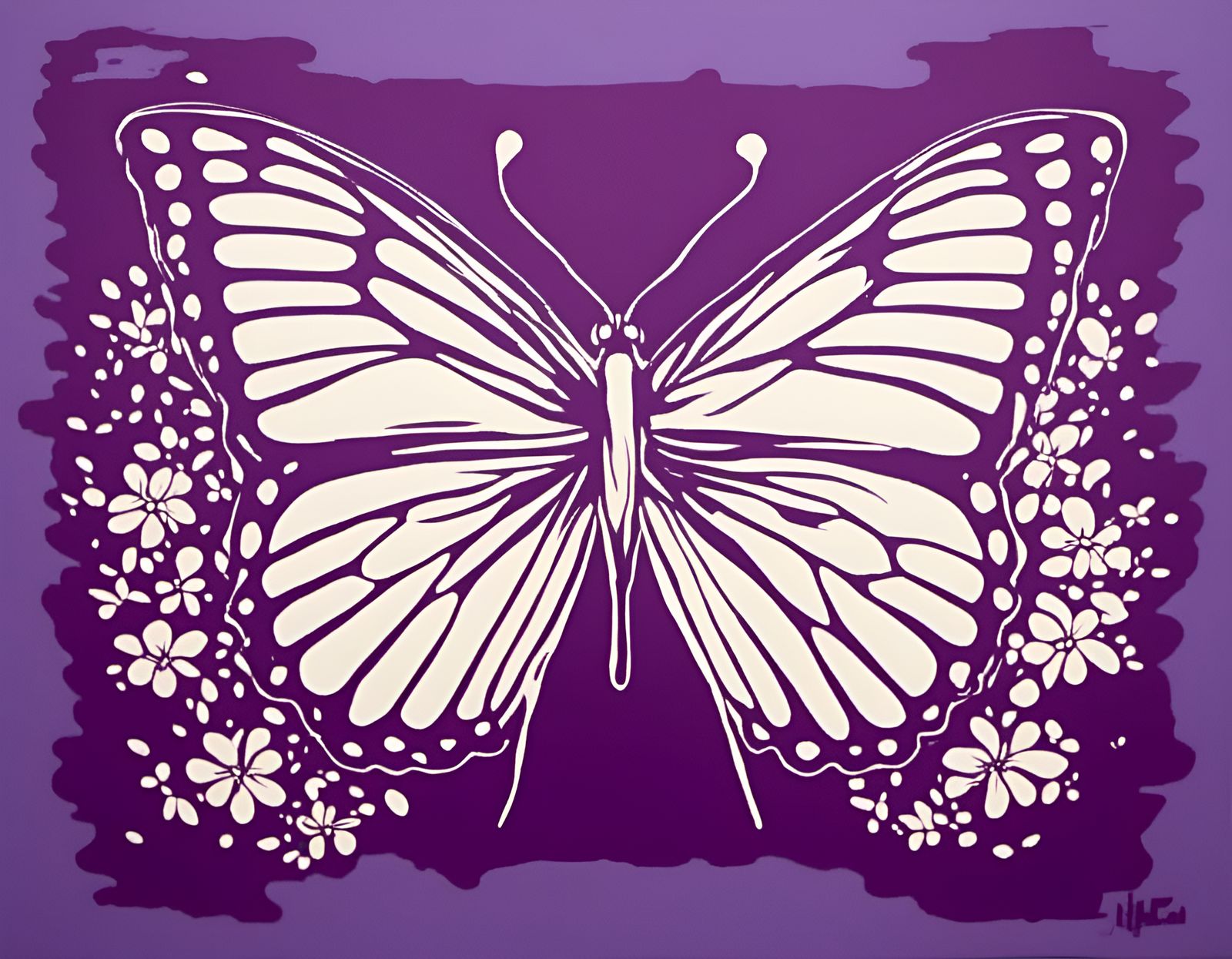 Purple Butterfly Screen Print Art