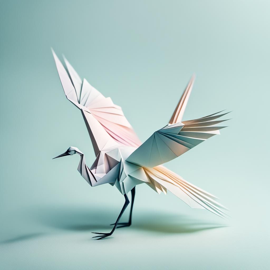 Elegant Origami Crane Paper Sculpture in Pastel Colors
